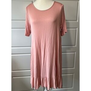 Agnes & Dora Womens Medium Pink Modal Ruffle Hem Short Sleeve‎ Swing Dress USA
